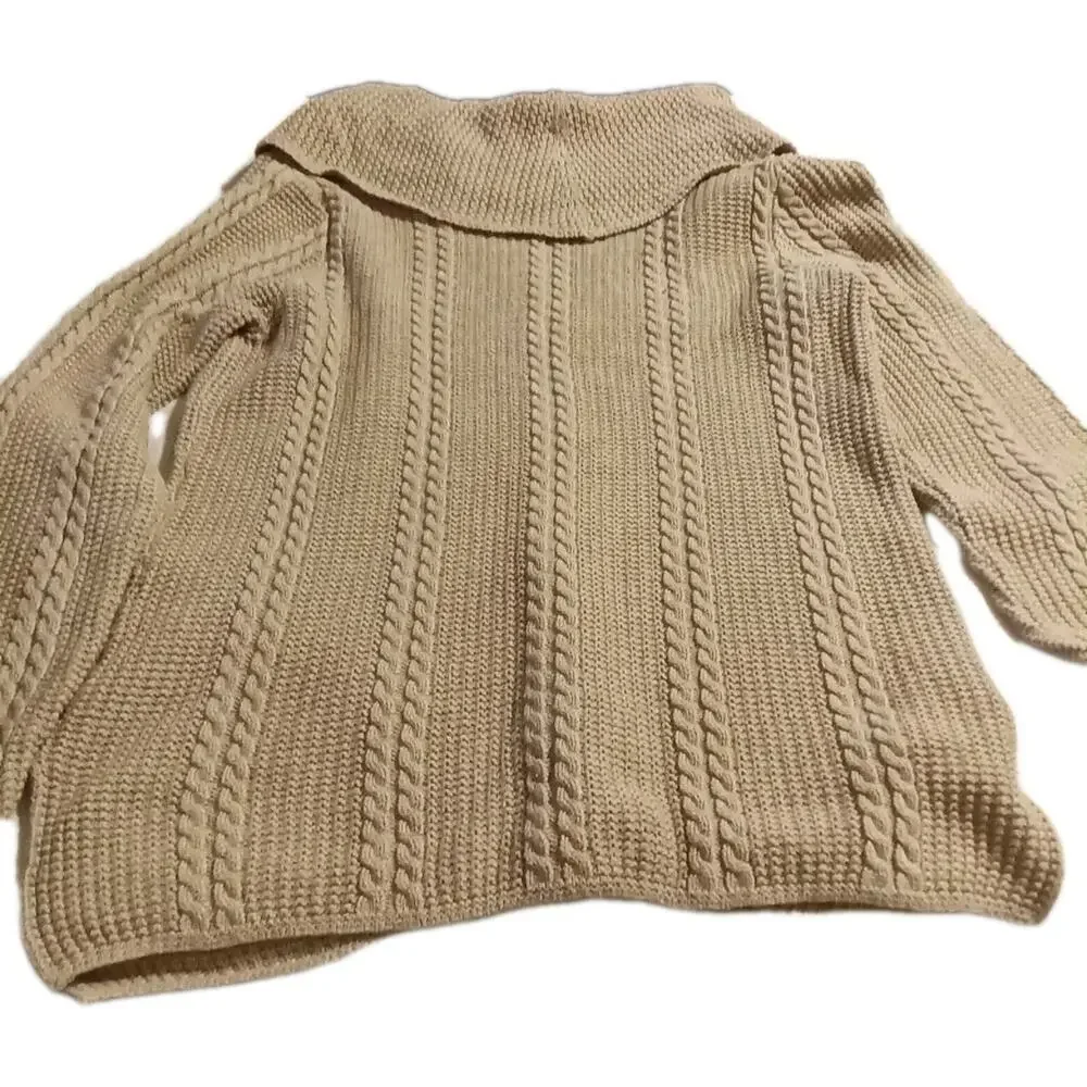 Vintage Jeanne Pierre Sweater Women Medium Ivory Cable Knit Cowl Neck Y2k Era